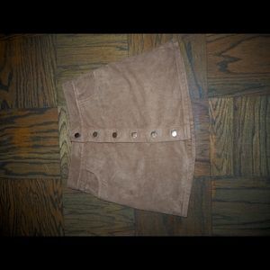 Tan Suede Mini Skirt with Gold Button Enclosure